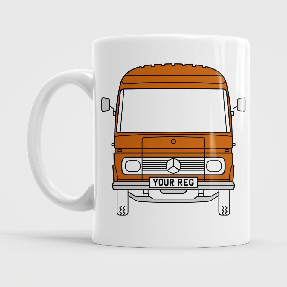 Mercedes Benz 309, 319, 406, 508, 608, 609, 613. Personalised Campervan Cup Mug Orange