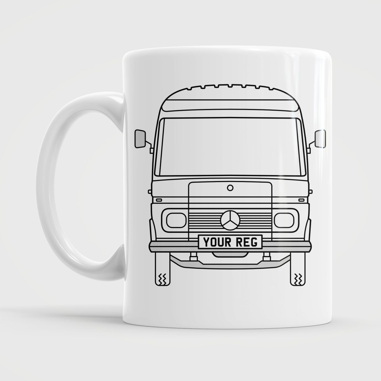 Mercedes Benz 309, 319, 406, 508, 608, 609, 613. Personalised Campervan Cup Mug White