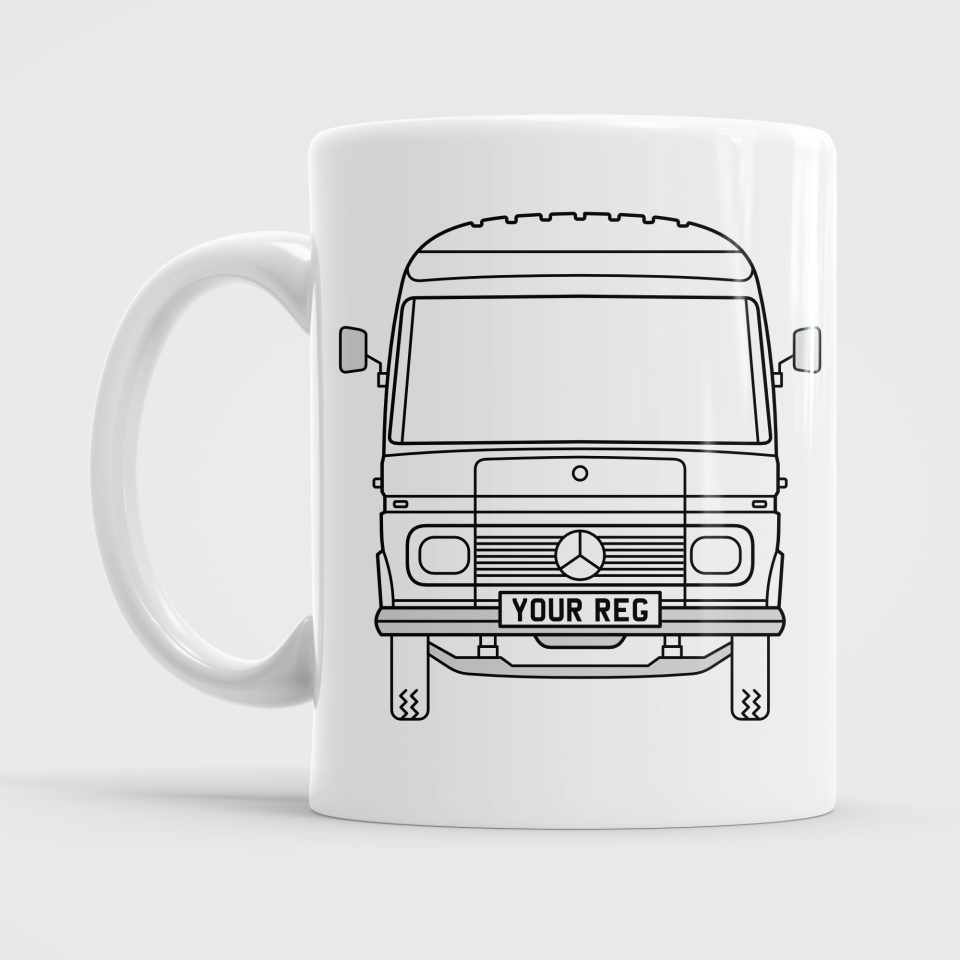 Mercedes Benz 309, 319, 406, 508, 608, 609, 613. Personalised Campervan Cup Mug White