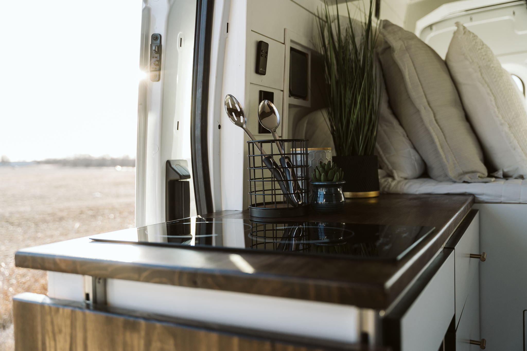 This Professional Conversion Is Perfect For Vanlife In USA | Everest Conversions 9 wooden kitchen sideboard vanlife