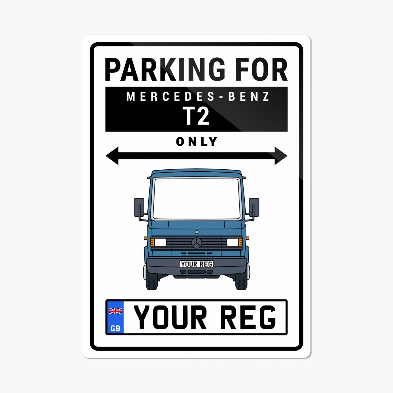 Blue Mercedes-Benz T2 Metal Parking Sign