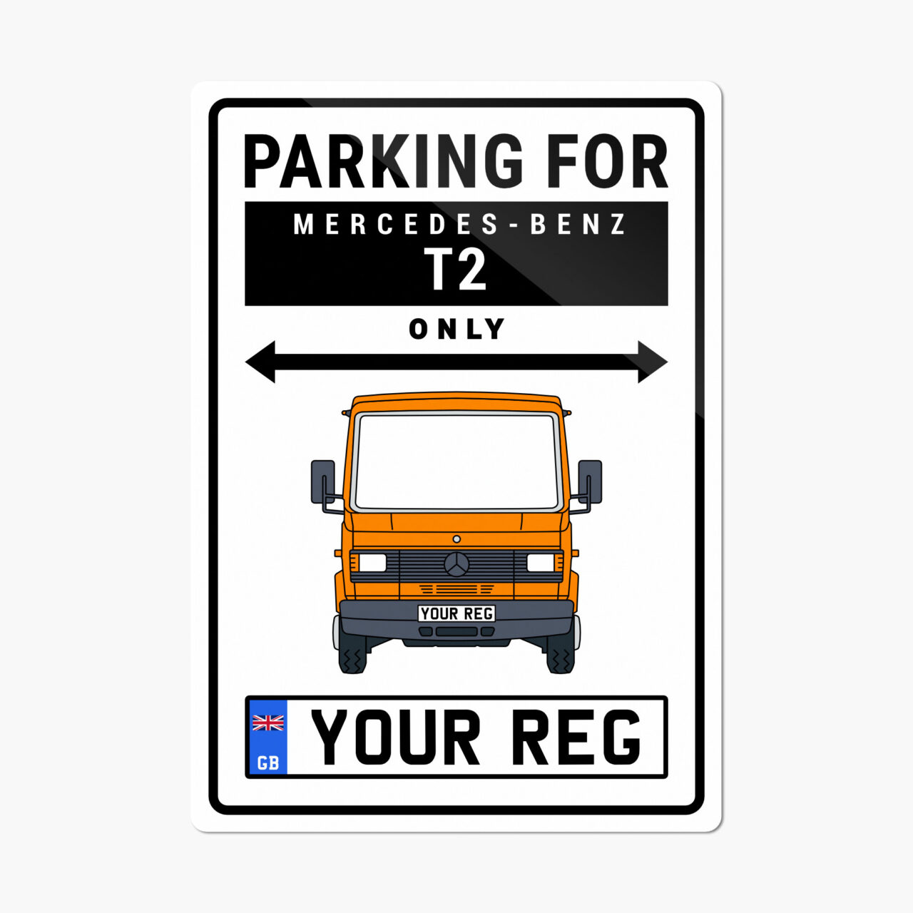 Orange Mercedes-Benz T2 Metal Parking Sign